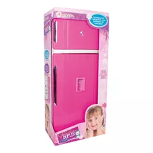 Brinquedo Menina Geladeira Duplex Grande Rosa Com Acessórios