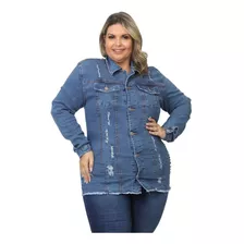 Jaqueta Jeans Feminina Plus Size Rasgada Mulher Blogueirina 