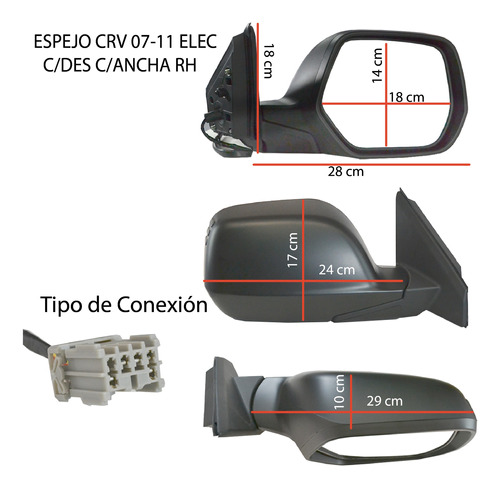 Espejo Honda Crv 2007-2011 Elect C/desempaante Concha Ancha Foto 2