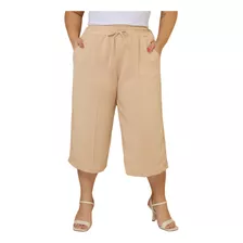 Calça Pantacourt Moda Feminina Cintura Alta Wide Com Bolsos