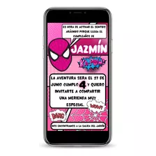 Invitacion Tarjeta Virtual Mujer Araña Rosa Cumpleaños