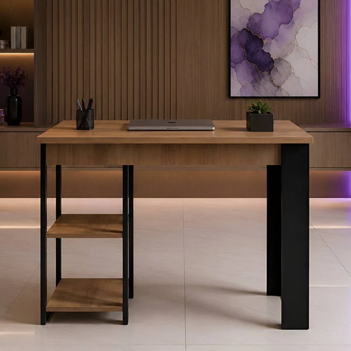 Escrivaninha Comercio Design Moderno Multiuso 90x77x39 Mdp Mel/preto