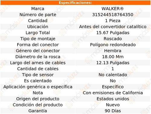 Sensor Ox O2 Antes Cc Isuzu Pickup 4 Cil 2.3l 86/94 Walker Foto 6