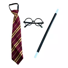 Kit Harry Potter Varinha Gravata E Óculos Acessórios Cosplay