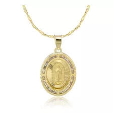 Medalla Virgen De Guadalupe Y Cadena 2mm 10k Amarillo Abba