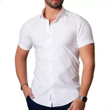 Camisa Masculina Manga Curta Slim Branca - Envio Imediato