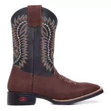 Bota Country Masculina Texana Couro Cano Longo Bico Quadrado