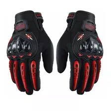 Guantes Moto Armad Gear Touch Cuero Tela Impermeable Rojo