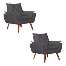 Kit 2 Poltronas Decorativa Opala Suede Cinza Kasa Sofa.