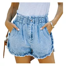 Shorts Jeans Femininos Calça Curta Elástica Na Cintura