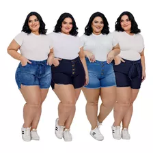 Kit 4 Short Jeans Feminino Atacado Plus Size Lycra Cós Alto