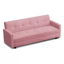 Sofá Cama 3 Lugares Dhenver Corino Rosa Bebe - Lares Decor