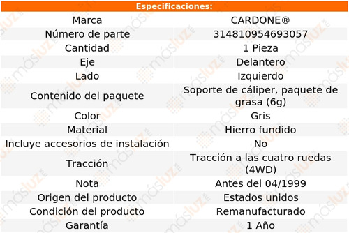 (1) Soporte Caliper Del Izq Frontier V6 3.3l 99/00 Cardone Foto 4