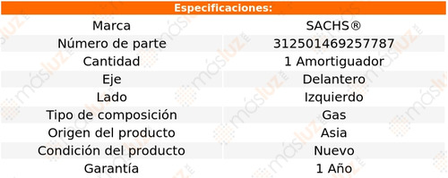 (1) Amortiguador Gas Del Izq Mitsubishi Galant 03/09 Sachs Foto 2