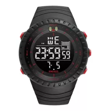 Relógio De Pulso Smael Esportiva 1237 Com Corpo Preto E Vermelho, Digital, Para Masculino, Fundo Preto, Com Correia De Resina Cor Preto, Subdials De Cor Cinza, Ponteiro De Minutos/segundos Cinza, Bi