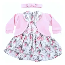 Vestido Bebe Menina C/ Bolero E Tiara 100% Algodão 