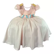 Vestido Infantil Rosa C/ Aplique Borboletas + Asa 