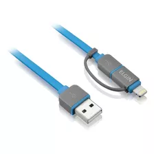 Cabo Para iPhone Micro Usb 2 Em 1 Flat 10 Cm Elgin Cor Azul