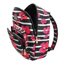 Mochila Escolar Juvenil Feminina Floral Moda Linda Cor Preto