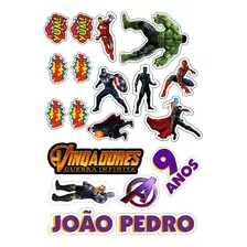 Topo Topper De Bolo Vingadores Ja No Palito Personalizado