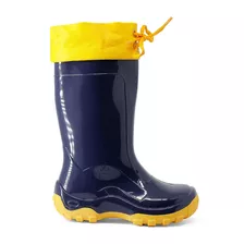 Bota Infantil Impermeável Azul Amarela Galocha C/ Amarra Pvc