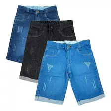 Kit De 3 Bermudas Jeans Masculina Infantil Juvenil 02 Ao 16