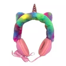 Auriculares Unicornio Cableado Afelpado Arcoiris Niños