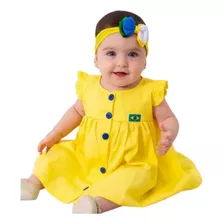 Roupa Bebê Menina Vestido Copa Do Mundo Brasil Com Tiara