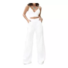 Conjunto Calça Pantalona Flare E Cropped Faixa Bojo Festa #cj25