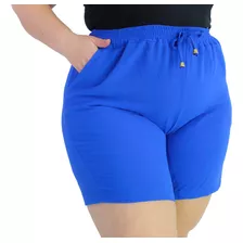 Short Plus Size Feminina Duna Cós Alto C/bolso E Elastico