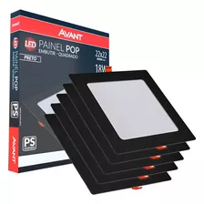 Kit 05 Led Plafon Painel Pop Embutir 18w Quadrado Avant Br