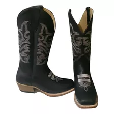 Bota Texana Masc Tribal Preto Carrapeta Couro Country 