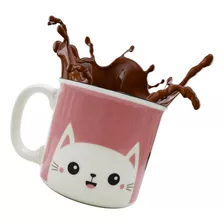 Taza Grande Para Café Diseño Gato Porcelana Tarro 500ml Color Rosa Liso