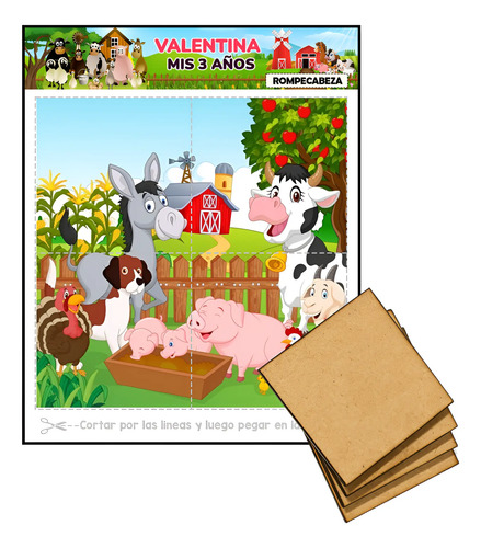 Rompecabezas De Granja Animales Para Armar Souvenir X10 Cuadradas