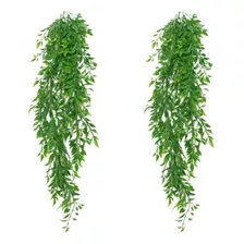 2 Pendente Mini Ficus Folhagem Artificial Verde Muro Inglês 