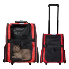 Mala De Transporte Bolsa Viagem Pet Com Rodinha Caes Gatos Cor Vermelho