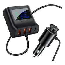 Cargador Carro 150w 5en1 : 3 Usb-tipo C- Pto Cenicera 12/24v