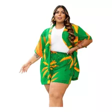 Conjunto Plus Size Kimono E Short Feminino Verão Elegante