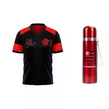 Kit Flamengo Blusa Retro Escudo Bordado + Garrafa Térmica