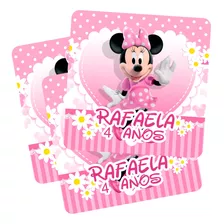 30 Adesivos Personalizados 8x8cm Sacola Surpresa Minnie Rosa