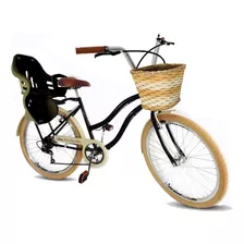 Bicicleta Aro 26 Retrô Com Cesta E Cadeirinha Infantil