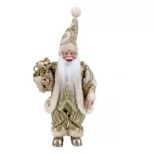 Papai Noel Boneco Premium Glitter E Paete 30cm Várias Cores Cor Creme E Dourado