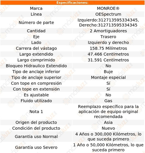 Kit 2 Amortiguadores Tra Gas Oespectrum Sedona P/ Kia 06/12 Foto 3