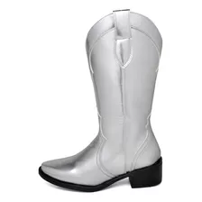 Bota Feminina Cano Alto Country Prata Metalizado Dubuy