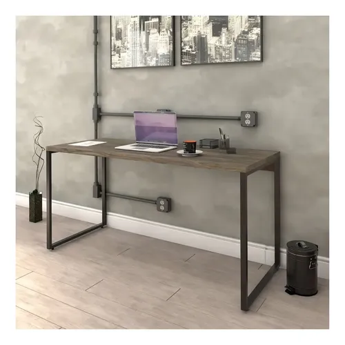 Escrivaninha Compace Kume150.cl Mdp, Aço, Mdf De 150cm X 75cm X 60cm Carvalho Dark Acetinado, Fosco, Laqueado