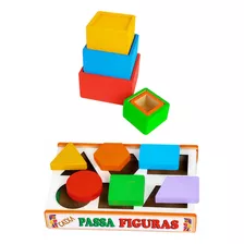 Kit Pedagógico Caixa Passa Figuras E Caixas De Encaixe