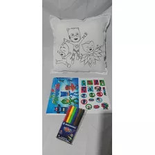 Cojín Pintable Pj Mask +libro Colorear+lápices +stickers