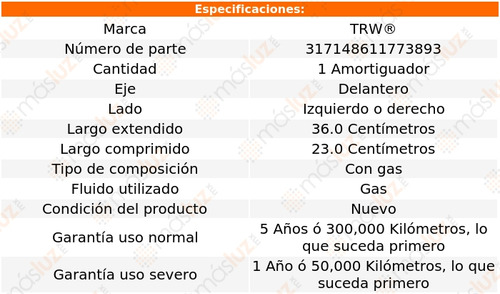 (1) Amortiguador Gas Del Izq/der Gmc Caballero 78/87 Trw Foto 2