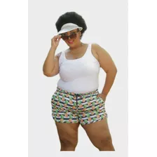 Shorts/bermuda Feminino Tactel Sublimada Moda Praia Abacaxi