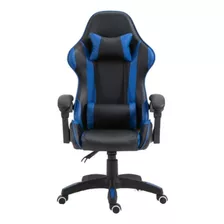 Silla De Escritorio Tedge 435882 Gamer Ergonómica Negra Y Azul Con Tapizado De Cuero Sintético